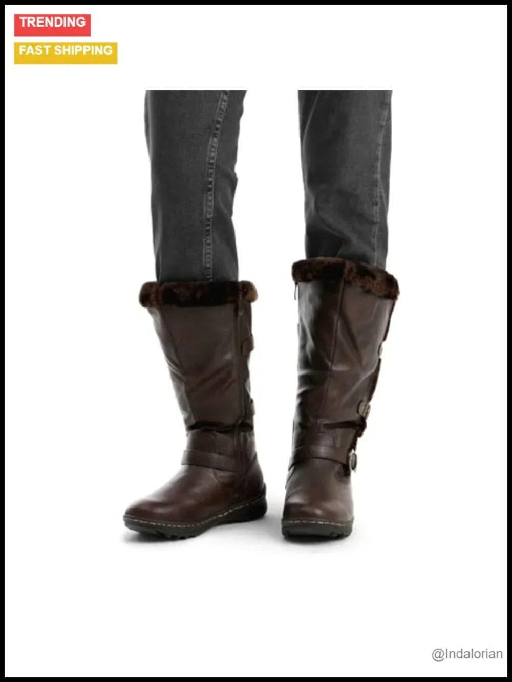 Knee High Winter Snow Boots with Faux Fur Lining and Zipper